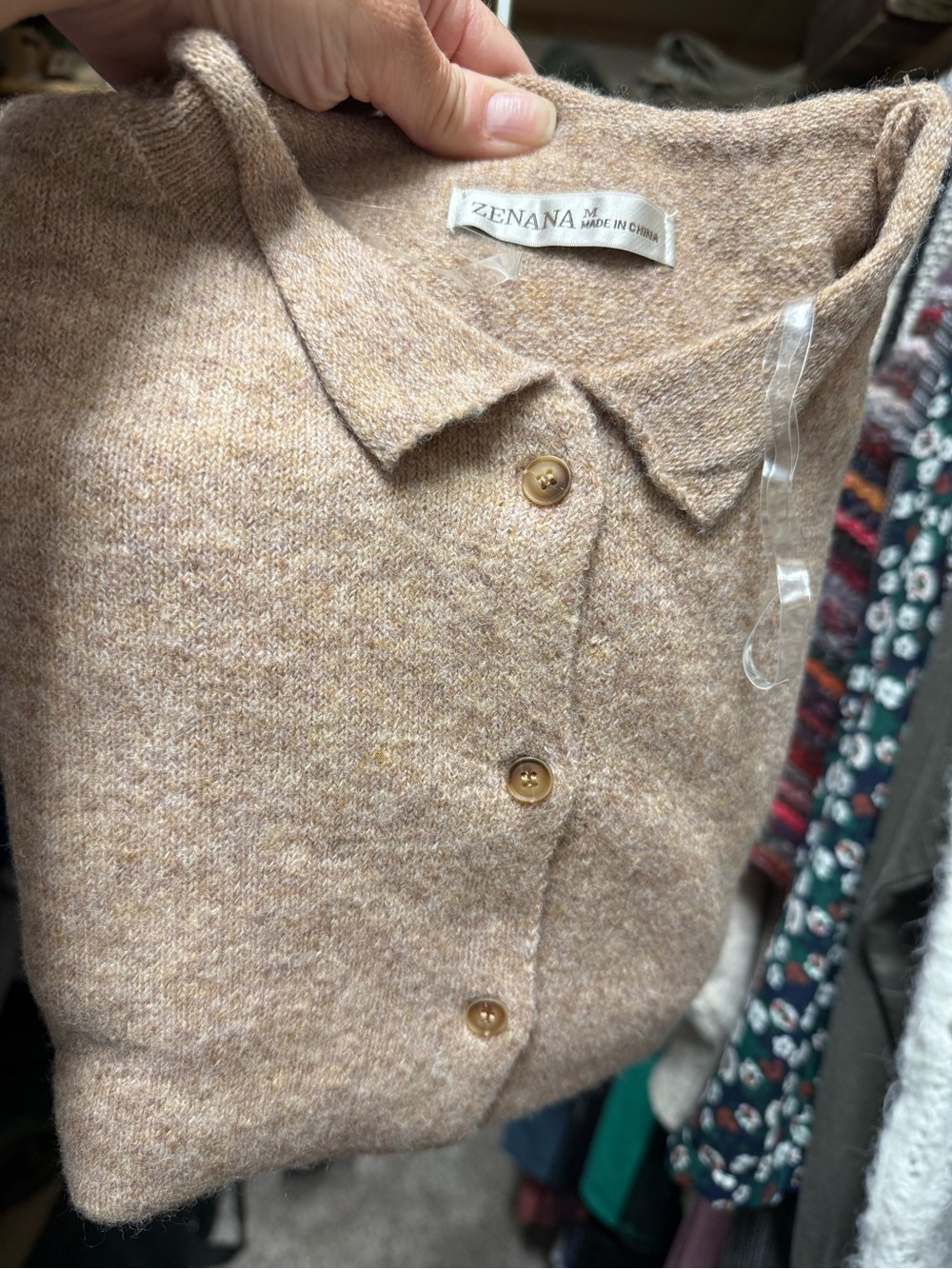 Zenana Outfitters Heathered Taupe Button-Front Cardigan